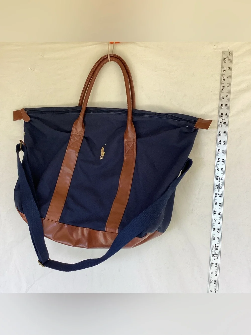 Polo by Ralph Lauren Navy Canvas Duffel with Brown Leather Trim